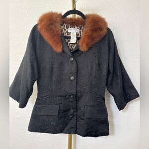 Vintage Dolce & Gabbana Jacquard Blazer Fox Fur Collar Leopard -IT 42 US 6